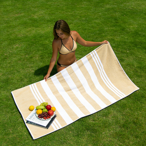 Serviettes de plage à faible MOQ en microfibre éponge, imprimées avec des images, en daim coloré, 90% polyester, épaisses, à rayures, avec logo, impression personnalisée - Product Image 4