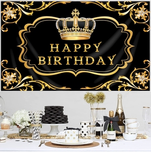 <span class=keywords><strong>Buon</strong></span> <span class=keywords><strong>compleanno</strong></span> sfondo Royal Crown Prince Gold Glitter Photo Background tenda dorata personalizza nome forniture per la decorazione della festa - Product Image 3