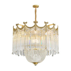 Lustre en cristal tout en cuivre de style rétro français, lumière de salon de luxe américaine, style européen grandiose pour chambre à coucher, salle à manger - Product Image 1