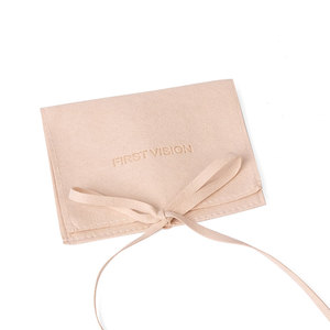 personalised beige white flap velvet suede microfiber packing jewelry jewellery bags pouch with bow ribbon insert for boxes sets
