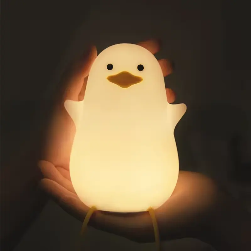 Lampu malam bebek silikon empuk lucu, lampu samping tempat tidur bebek dapat diisi ulang dapat diisi ulang, lampu boneka/bebek