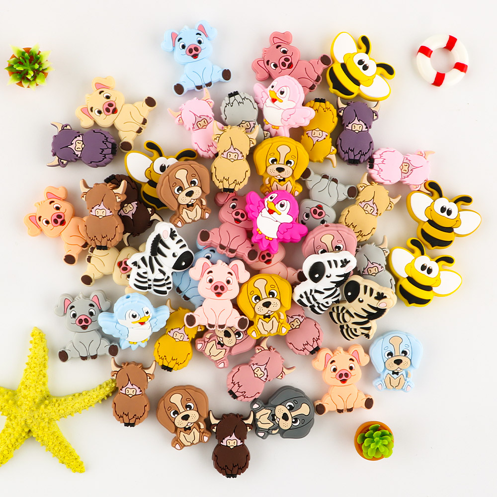 Kovict пищевой силикон Як собака свинка лошадь птицы Зебра смешанные банные халаты в виде животных для маленьких Прорезыватель для зубов комплект грызунов бусины в форме животных