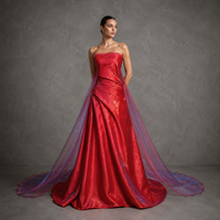 Robe de soirée classique rouge irisée, bustier, froncée, avec cape en tulle bicolore, coupe trapèze, pour bal de promo et concours de beauté, sur mesure, vente en gros