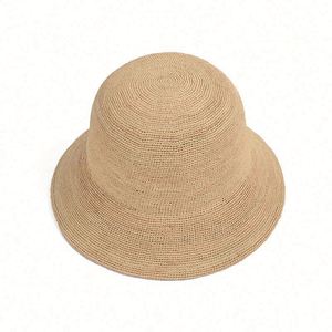 Simple Casual Fine Hand Hook Raffia Straw Bucket Hat Women Summer Sun Shade <b>Sunscreen</b> Outdoor Sun Bucket Hat Straw Hat - Product Image 1