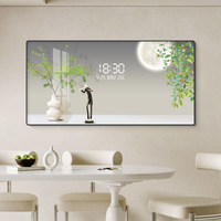 Peinture décorative minimaliste avec plantes vertes pour restaurant, horloge numérique électronique à LED à brancher, nouvelle peinture lumineuse