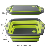 Planche à découper multifonctionnelle moderne et portable 2 en 1, pliable et pliable, en plastique, avec panier de lavage.