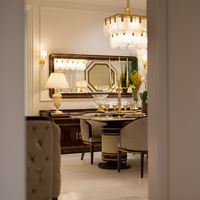 Table à manger contemporaine de luxe en marbre blanc avec 6 chaises, ensemble de salle à manger pour appartement, pour la maison