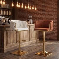 Chaise de bar pivotante en velours de luxe avec base dorée, réglable en hauteur, chaise de bar confortable pour îlot de cuisine, chaises de bar pour la maison