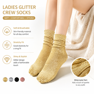 Chaussettes de cheville scintillantes pour femmes, chaussettes décontractées métalliques brillantes, design rétro lumineux pour dames - Product Image 2