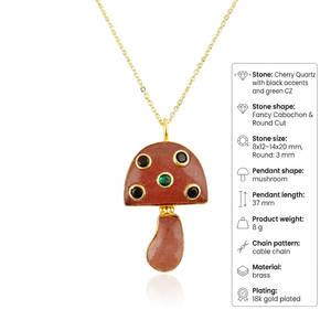 18k Gold Plated Brass Mushroom Pendant <b>Necklace</b> Natural Cherry <b>Quartz</b> with Tiny CZ Accents Cute Style Customized Women <b>Necklace</b> - Product Image 1