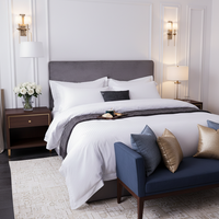 Ensemble de housse de couette en coton 100% 300 fils/cm², écologique, tissé, blanc géométrique de luxe sur mesure pour hôtel, literie douce, housse durable