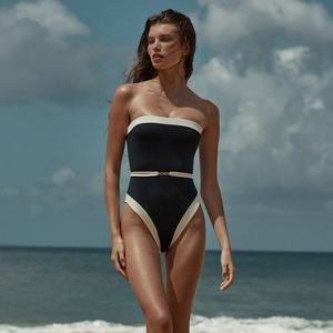 ชุดว่ายน้ำวันพีซบล็อกสีขอบคุณภาพสูงสำหรับผู้หญิง พร้อมตกแต่งด้วยเลื่อม ชุดว่ายน้ำสั่งทำพร้อมโลโก้ - Product Image 4