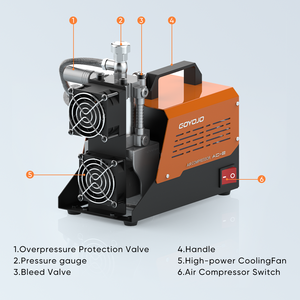 Compresor de Aire PCP de 12V 300Bar 4500Psi Sin Aceite, Bomba de Aire de Alta Presión con Convertidor de CA 110V 120V para Tanque de Paintball - Product Image 2