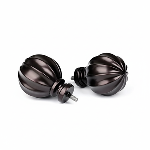 Embout de tringle à rideau en sphère striée noir moderne avec base à vis boule décorative Topper accessoire de quincaillerie de traitement de fenêtre - Product Image 1