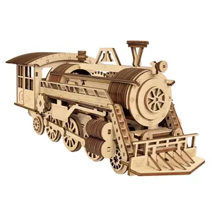 Rompecabezas de madera 3D para adultos, tren de vapor artesanal, modelo mecánico ensamblado, regalo para niños, juguete educativo