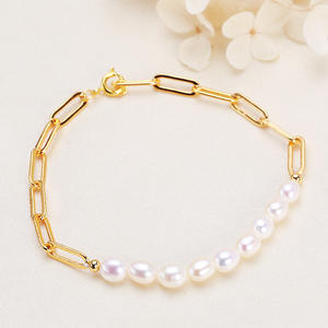 Bracelet élégant et simple en perles d'eau douce de Zhuji, longueur réglable, avec chaîne de tournesol tendance et perles de riz en intercalaire - Product Image 3