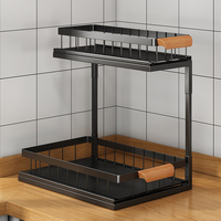 Organisateur d'évier moderne à double tiroir coulissant facilement, en métal et bois, avec poignée, robuste, en forme de L, pour cuisine et salle de bain