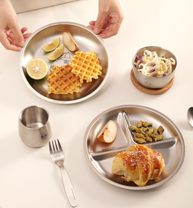 304 plaque ronde en acier inoxydable maternelle enfants division épaisse vaisselle étudiant salle à manger trois assiettes - Product Image 3