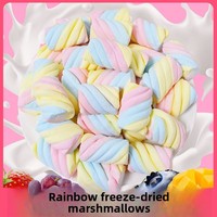 Marshmallow Kering Beku Bentuk Pilin Warna Pelangi, Marshmallow Pilin Renyah, Permen Kering Beku untuk Grosir