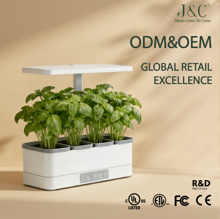 J&C Gray Modern Smart Indoor Garden with Adjustable LED Grow Light Self-Watering System for Kitchen Herbs & Lettuce