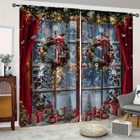 Rideaux de Noël bleus à motif flocon de neige pour chambre à coucher, décoration de maison, 2 panneaux personnalisables
