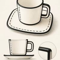 Mug à café en céramique 2D, art ligné dessiné à la main, illusion 2D, tasse minimaliste pour la maison, le bureau ou comme cadeau