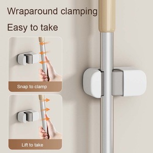 Support <span class=keywords><strong>mural</strong></span> pour balai et serpillière, crochet en plastique, organisateur pour salle de bain ou cuisine avec trou de suspension - Product Image 3