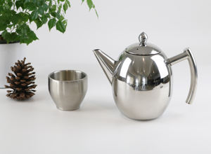 1リットル シングルウォール 食品グレード オーバル型 ティーポット コーヒーポット 取り外し可能なインフューザー付き ステンレス製 ティーポット - Product Image 2