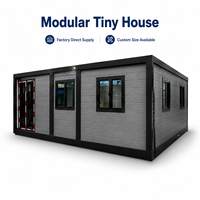 Casa Modular Pequeña, Panel Sándwich Gris, Estructura de Acero, Techo Plano, Diseño Minimalista, Fácil Instalación, Tamaño Personalizado, Expandible