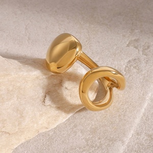 Bague ouverte asymétrique creuse plaquée or rose personnalisée pour femme, bijou fantaisie en acier inoxydable, bague géométrique tendance - Product Image 4