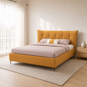 Cadre de lit Wingback avec tête de lit capitonnée et rembourrée en cuir, plateforme et pieds en métal, taille King, pour chambre principale - Product Image 1