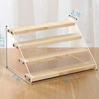 Présentoir pliable en bois à 3 niveaux avec panneau latéral en acrylique transparent pour figurines de collection, jouets, artisanat et présentation de desserts