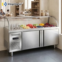Réfrigérateur de bar à salades sur mesure, table de préparation de sandwichs commerciale, réfrigérateur en acier inoxydable pour restaurant avec couvercle en verre
