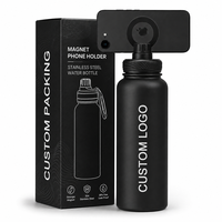 Porte-téléphone magnétique avec logo personnalisé, bouteille d'eau en acier inoxydable isolée, gourde isotherme, réutilisable pour la salle de sport, les sports, les voyages, le camping