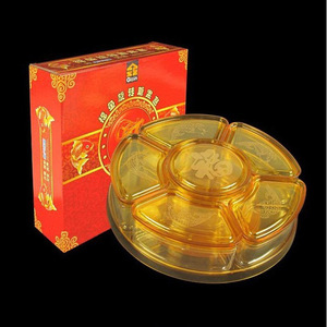 Boîte à bonbons rotative rouge en plastique pour le Nouvel An chinois, plateau à fruits multi-compartiments pour mariage, impression sérigraphique ronde - Product Image 4