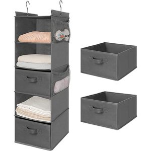 Organisateur de placard suspendu à 5 niveaux gris, étagère de rangement pliable avec crochets pour l'organisation de la chambre - Product Image 1