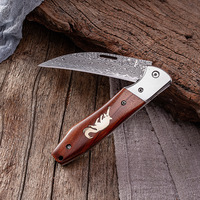 Couteau de chasse EDC compact pliant de 3 pouces avec manche en bois sculpté, en acier Damas et acier au carbone, écologique et ambidextre
