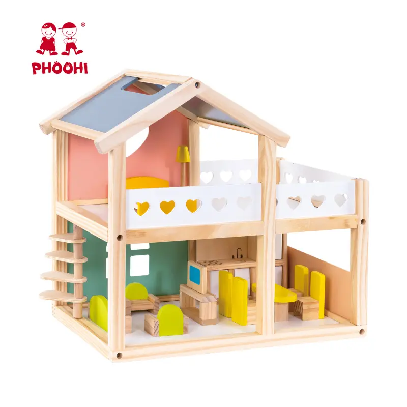 Toy For Baby Kids Color Children Pretend Role Play Baby Wooden Doll House Toys With Accessory For Kids 3y+