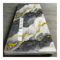 Panneau mural en PVC durable effet marbre 48x110 pouces, finition miroir gris encre, fixation murale pour couloir et salon