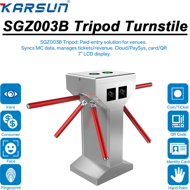Karsun Anti-Tailgate Tripod Turnstile Brushless Motor Stainless Steel Contactless QR Code Access Counting Function for Amusement