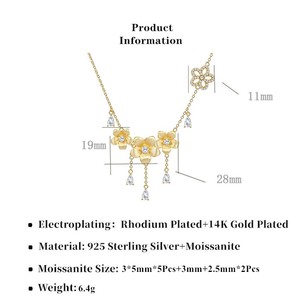 Collier en argent sterling 925 avec pendentif fleur en moissanite <span class=keywords><strong>et</strong></span> soie, pour femme, finition brossée, bijoux raffinés - Product Image 4