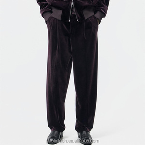 OEM Wholesale Custom 93% Polyester 7% Elastane Custom Logo Blank Wide Fit <b>Velvet</b> <b>Trousers</b> <b>for</b> <b>Men</b> - Product Image 1