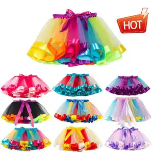 Baby Girl's Purple Rainbow Short Skirt With Chiffon Underskirt Princess-Style Party Dance Costume For Children's Performances