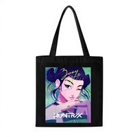 Bolso de Hombro Cuadrado de Lino Kpop DEMON HUNTERS de 40 cm con Estampado de Dibujos Animados, Impresión Tipográfica, para Uso Diario, Escuela/Oficina/Hogar