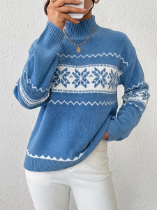 Pull en tricot Fair Isle pour femme, hiver 2026, col montant, manches longues, motif flocon de neige, 100 % acrylique, style nordique - Product Image 6