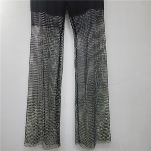 2026 En gros Automne Jean pour femme Streetwear Taille haute Jambe large en denim patchwork résille orné de <span class=keywords><strong>strass</strong></span> Unique - Product Image 6