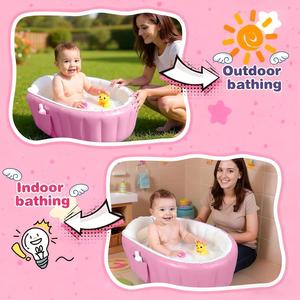 Baignoire gonflable rose pour bébé, pliable et portable, avec pompe, pour nouveau-nés de 0 à 6 mois - Product Image 4
