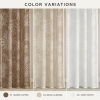 Rideaux transparents jacquard style bohème tropical à motif palmier, couleurs terreuses, pour chambre et salon