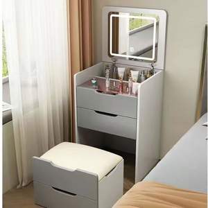 Table de toilette moderne à LED <span class=keywords><strong>Commode</strong></span> <span class=keywords><strong>avec</strong></span> tabouret 2 tiroirs de rangement <span class=keywords><strong>Bureau</strong></span> de maquillage pour chambre à coucher Mobilier Boudoir Grand miroir - Product Image 4