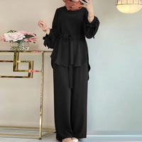Vêtements pour femmes musulmanes : jupe plissée à taille nouée avec nœud papillon, haut, pantalon large, pantalon droit, ensemble deux pièces